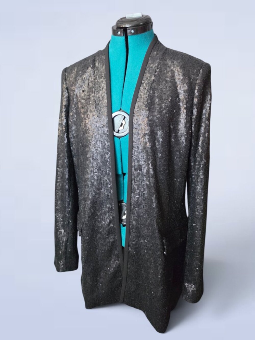 Calvin Klein Black Sequin Open Front Blazer Jacket - Size 12